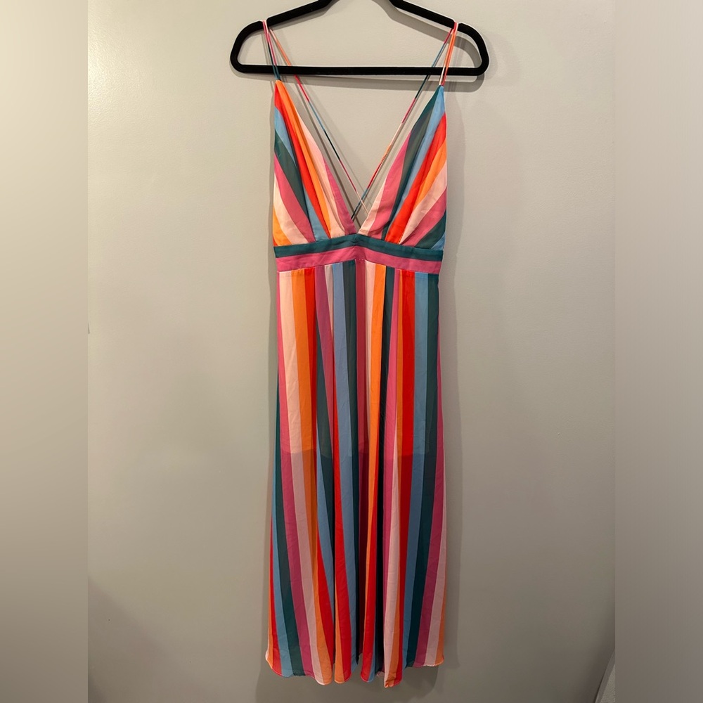 Essue Striped Colorful Midi Dress Strappy Size L